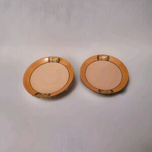 Antique Vintage Noritake Japan Round Swan Orange and White Saucer 5.5" 2 PLATES